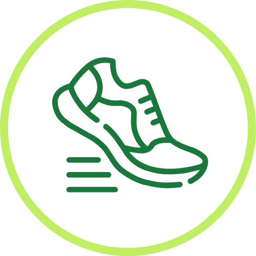 Green footprint symbol with "CO2" text, enclosed in a yellow circle.